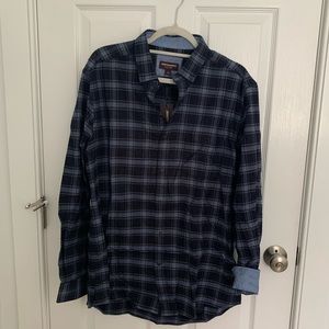 Blue plaid flannel button down shirt